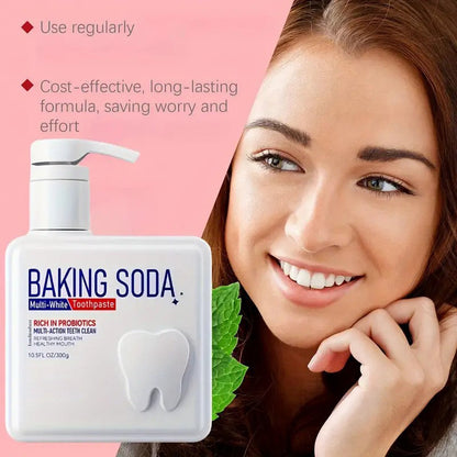 Minceetbien™ Large Capacity 300g Household Toothpaste, Pump Dispenser, Probiotic Containing Baking Soda Toothpaste, Deep Cleaning, Basic Cleaning, Whitening And Brightening, Fresh Breath.